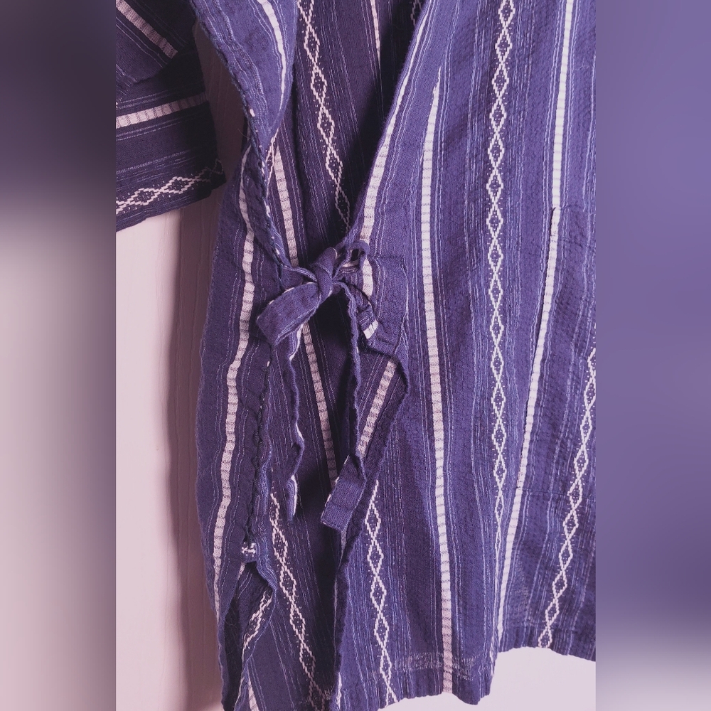 Japanese Kimono Cotton Cardigan Jacket Kimono Japan Textured Size LL Blue Stripe - Picture 6 of 16